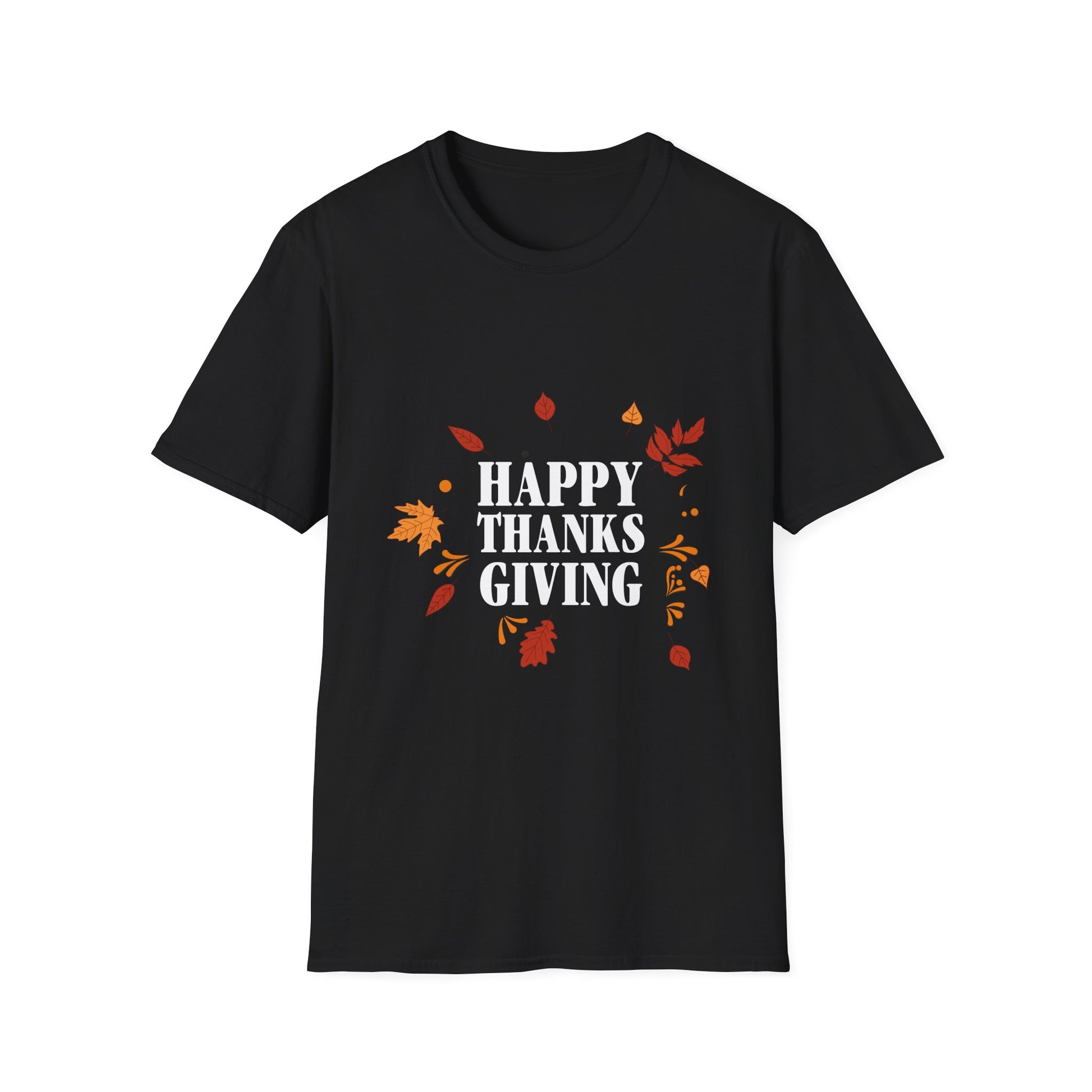 Thanksgiving T-Shirt — "Happy Thanks Giving" Fall Leaves Holiday Tee  Unisex T-Shirt