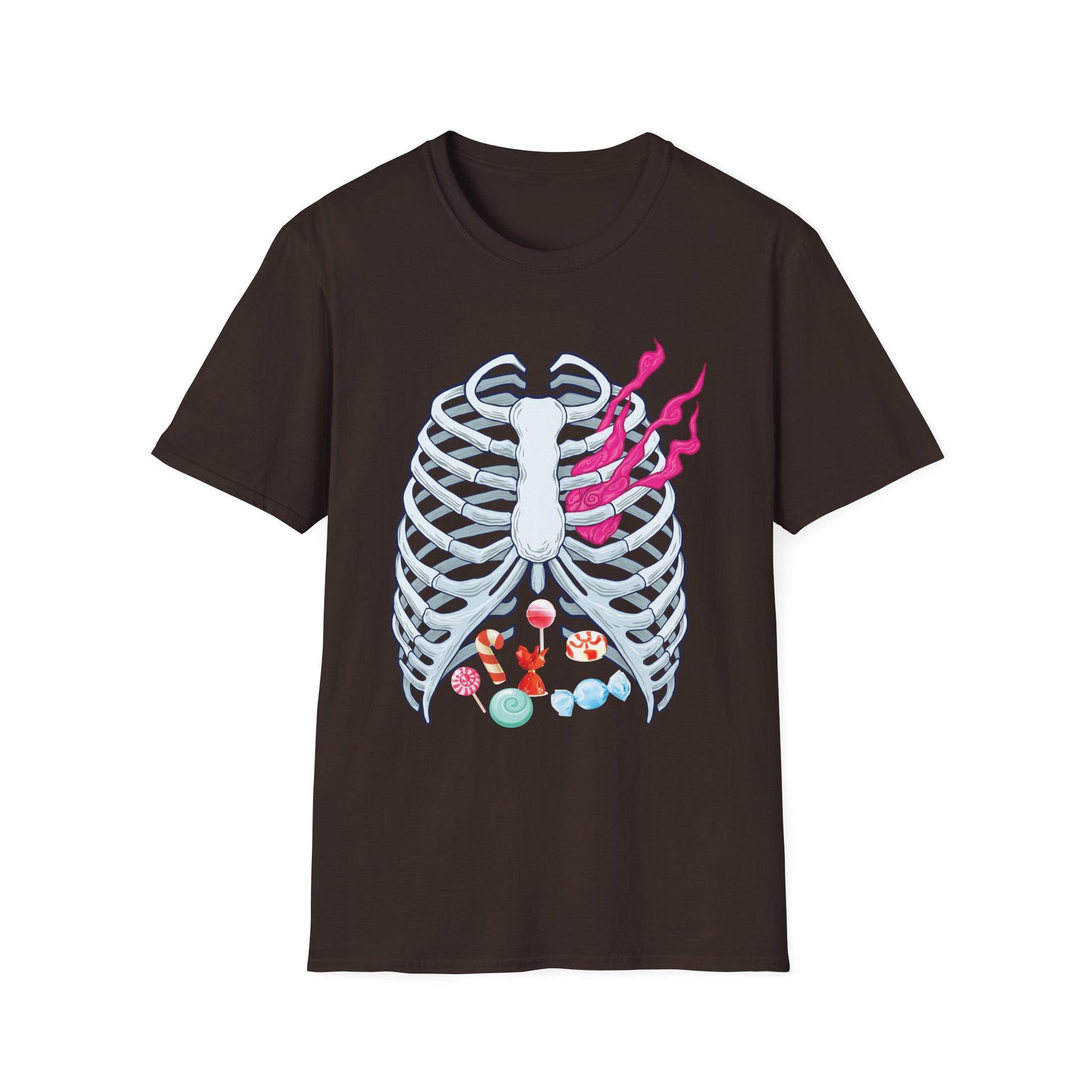 Skeleton Chest Candy T-Shirt — Halloween Candy Ribcage Graphic Tee