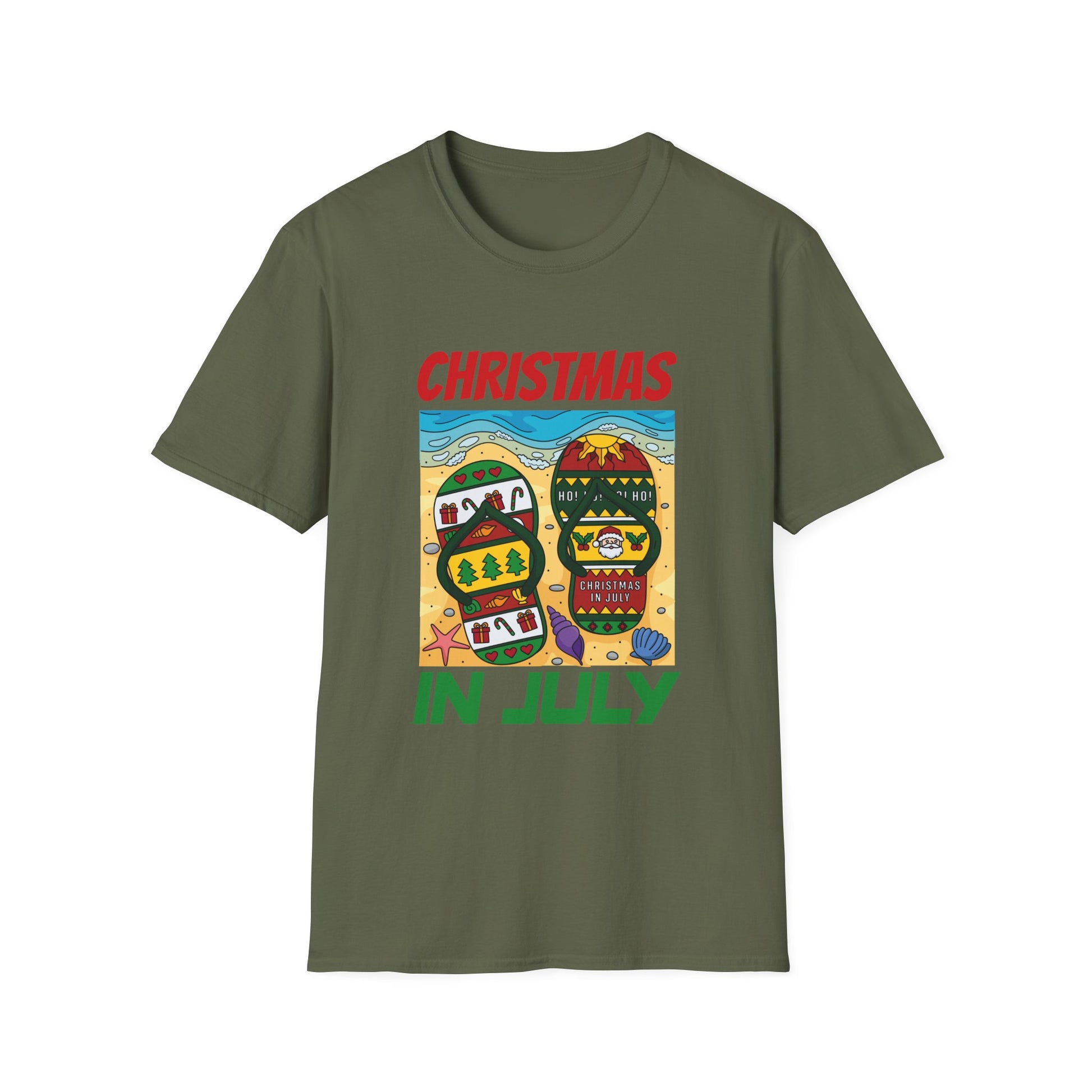 Christmas In July T-Shirt — Beach Flip-Flop Holiday Graphic Tee