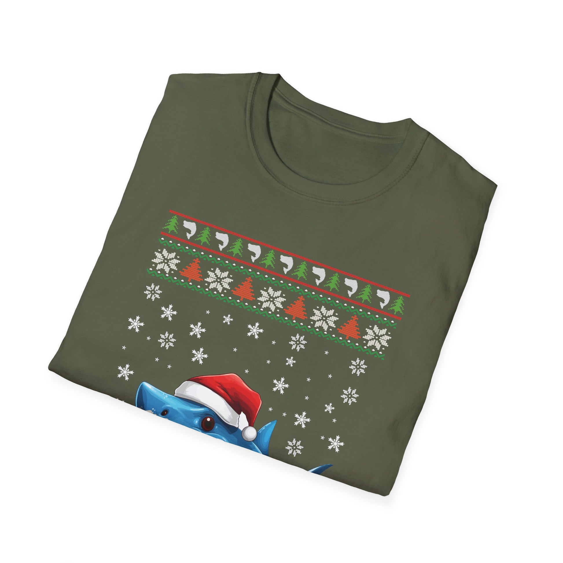 Shark Christmas Santa Hat Ugly Christmas Sweater Unisex Softstyle T-Shirt