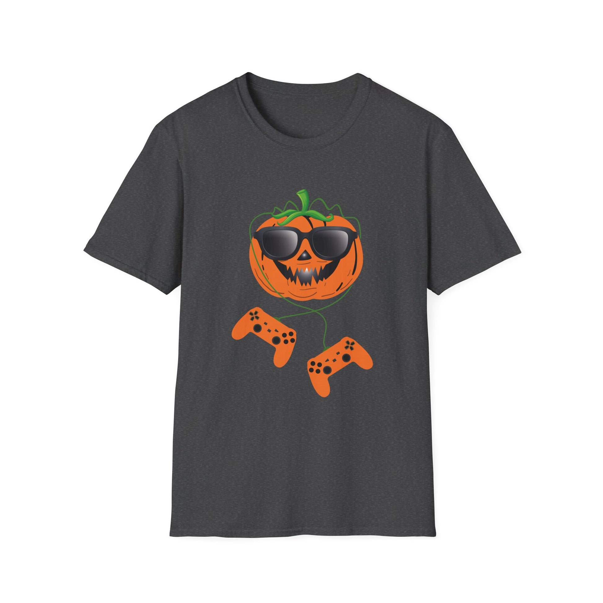 Gaming Pumpkin T-Shirt — Cool Jack-O'-Lantern with Controllers (Halloween Gamer Tee)