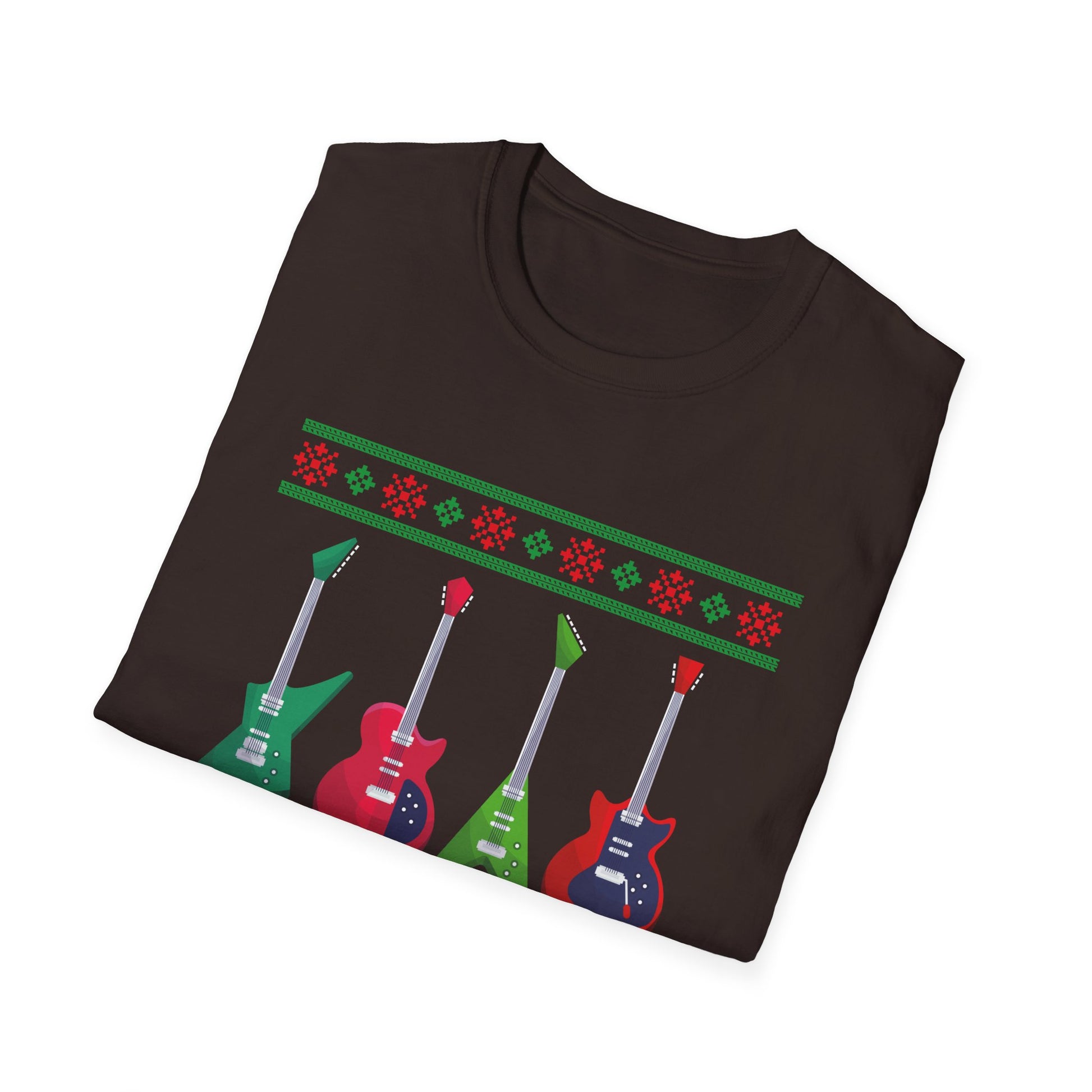 Electric Guitar Christmas T-Shirt — Holiday Ugly Sweater Style for Musicians