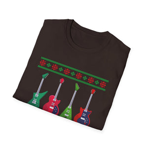 Electric Guitar Christmas T-Shirt — Holiday Ugly Sweater Style for Musicians