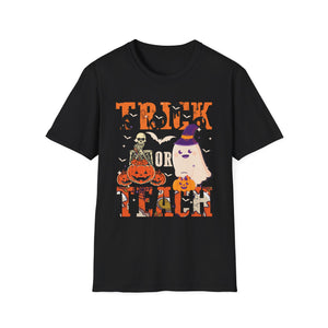 Trick or Teach Halloween T-Shirt — Cute Ghost & Pumpkin Teacher Tee