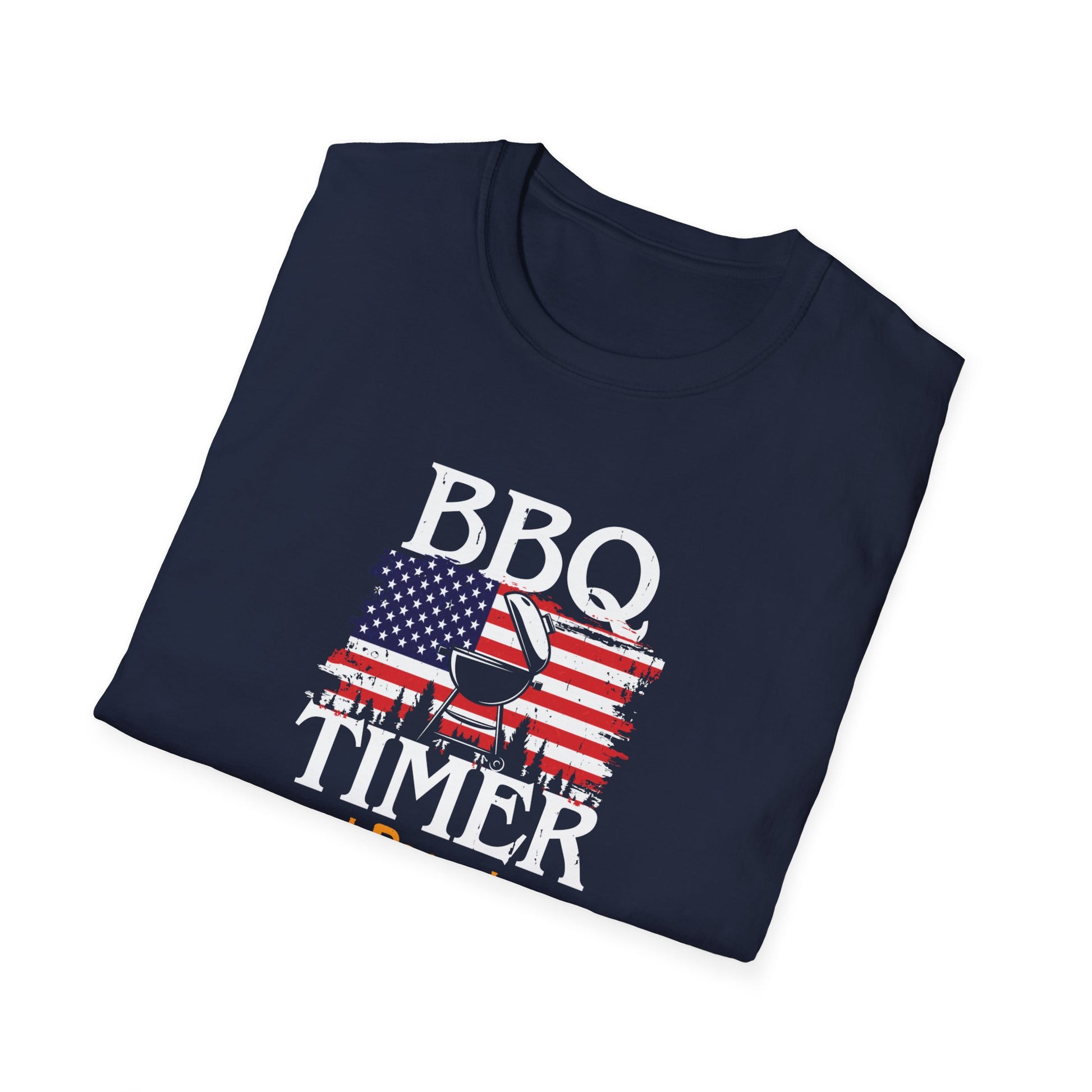 BBQ Timer T-Shirt – Funny Grilling Shirt with American Flag & Doneness Levels (Rare, Medium, Well Done)