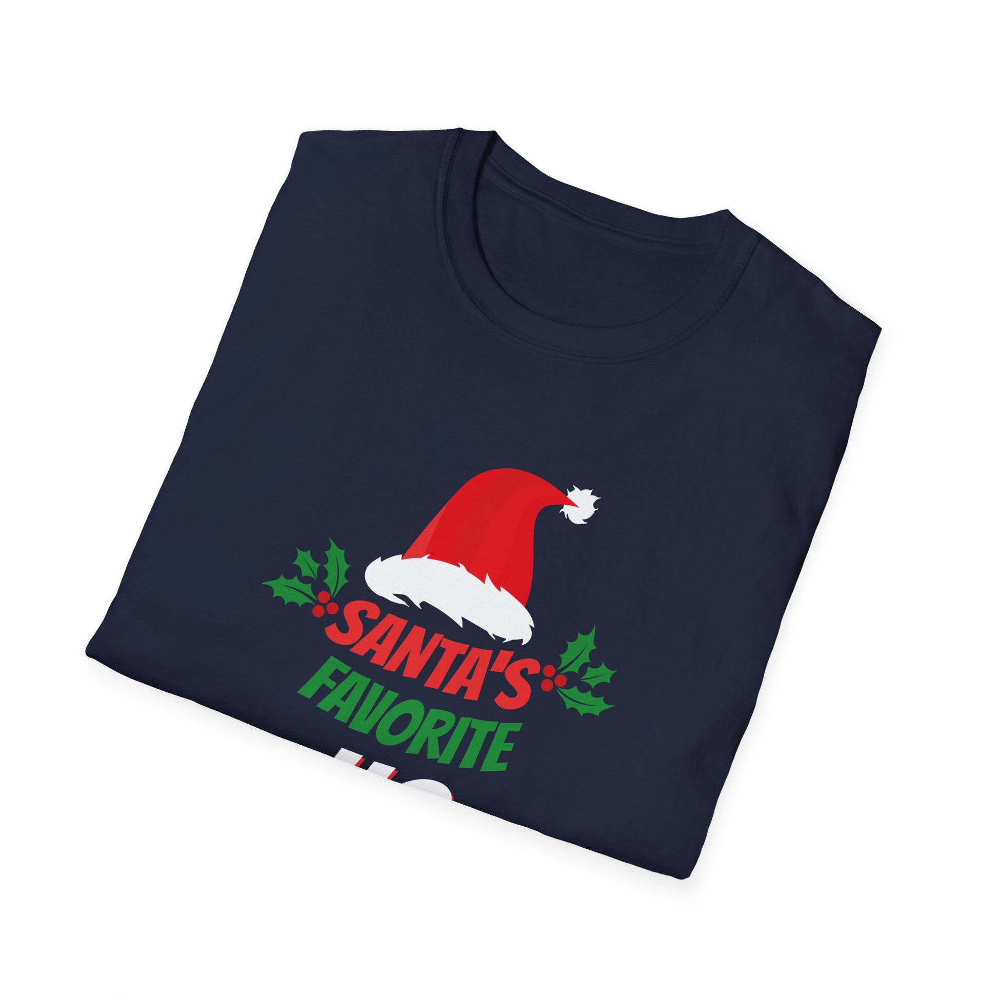 Funny Christmas Santa_s Favorite Ho Naughty Pajama Black Unisex Adult Cotton Polyester Short Sleeve Unisex Softstyle T-Shirt