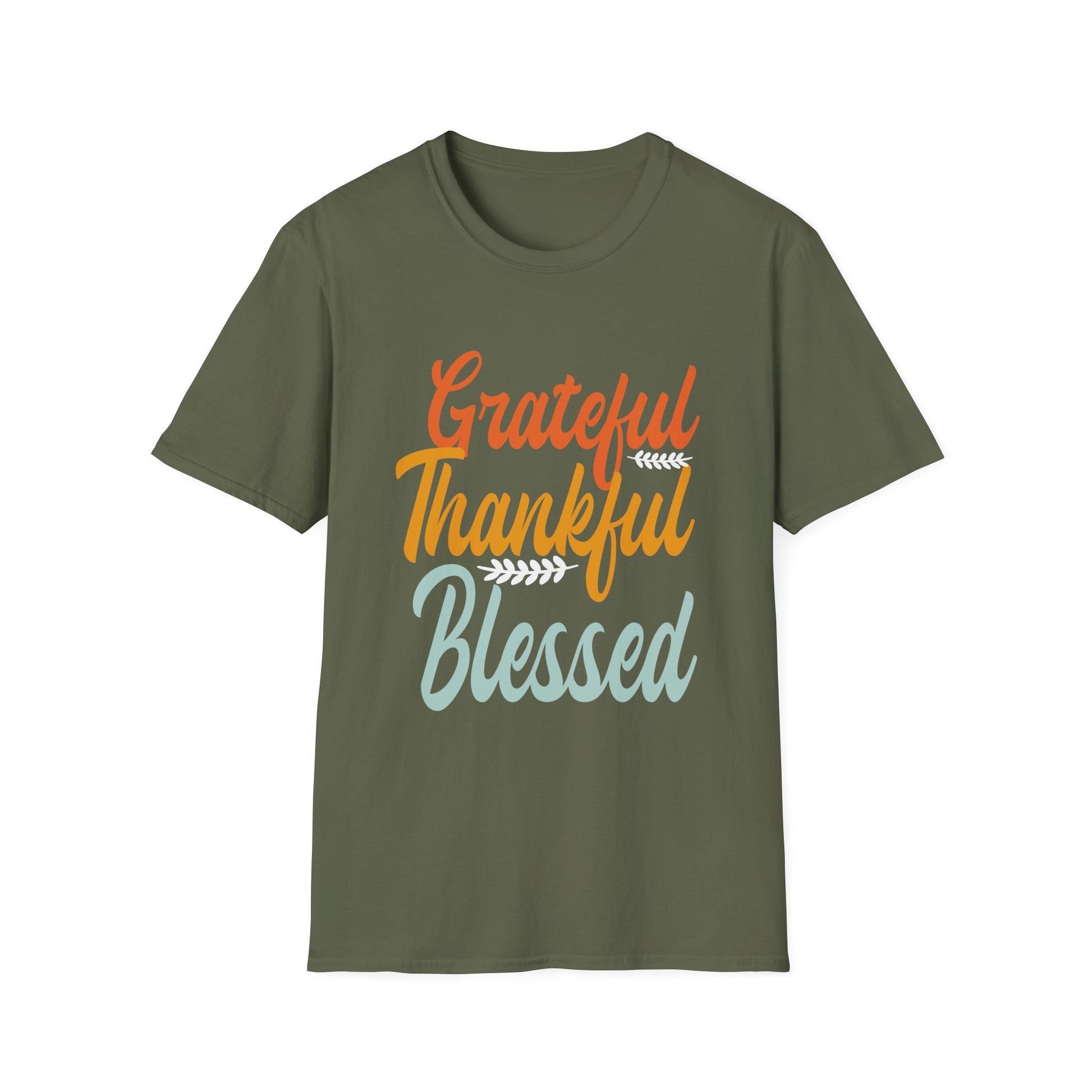 Grateful Thankful Blessed T-Shirt — Thanksgiving Fall Holiday Tee