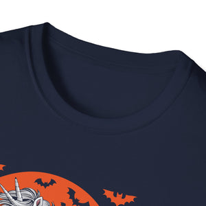 Halloween Unicorn T-Shirt — Spooky Pumpkin and Haunted Castle Graphic