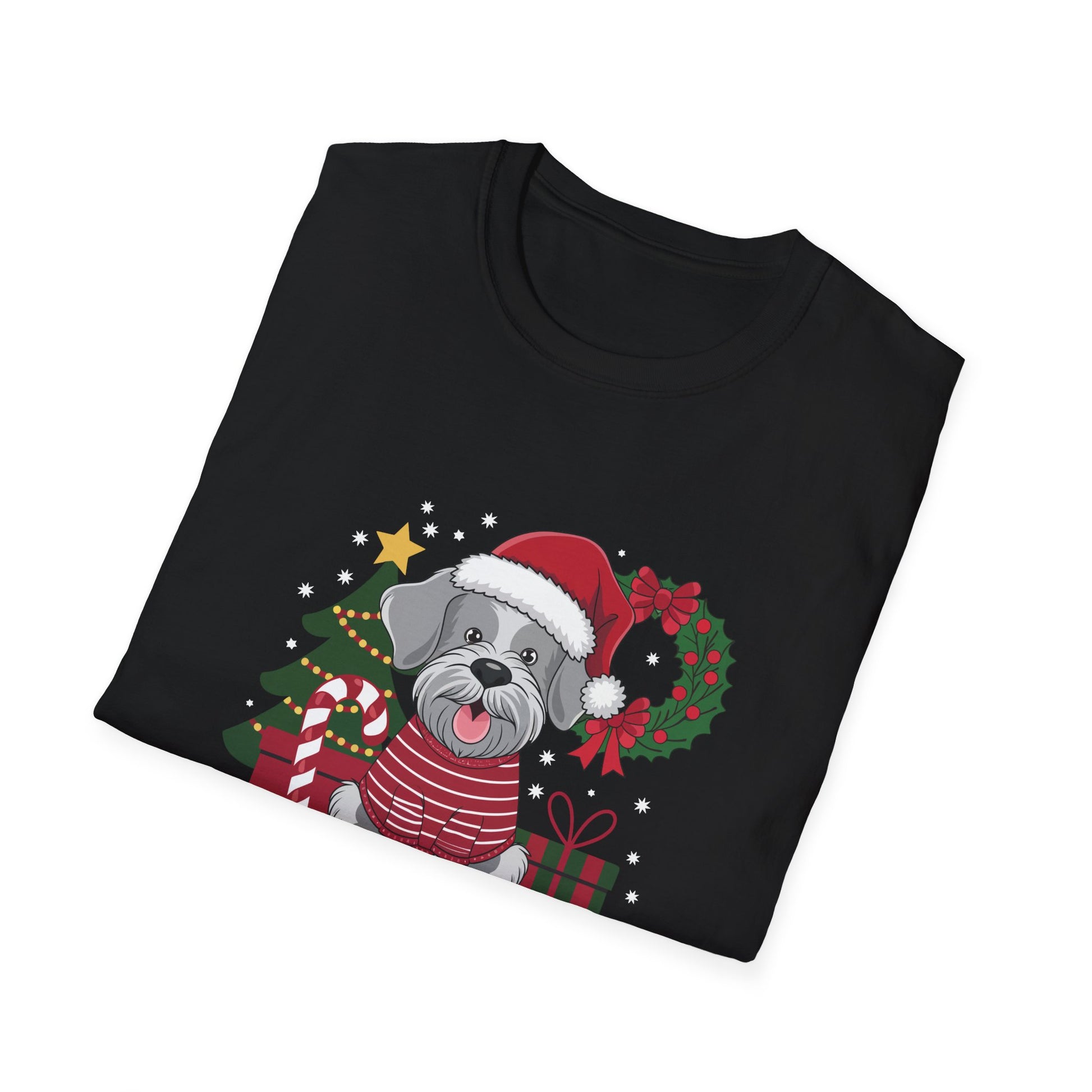 Miniature Schnauzer Merry Woofmas Christmas Dog Unisex Softstyle T-Shirt