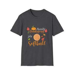 Thanksgiving Softball T-Shirt — Family Turkey & Pumpkin Fall Baseball Tee  Unisex T-Shirt