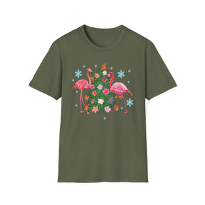 Flamingo Holiday T-Shirt — Festive Flamingos with Christmas Tree