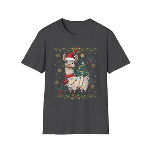 Christmas Llama T-Shirt — Festive Holiday Alpaca with Lights & Tree