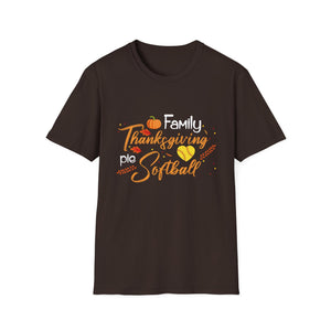 Thanksgiving Softball Family T-Shirt — Family, Turkey & Pumpkin Fall Baseball Tee  Unisex T-Shirt