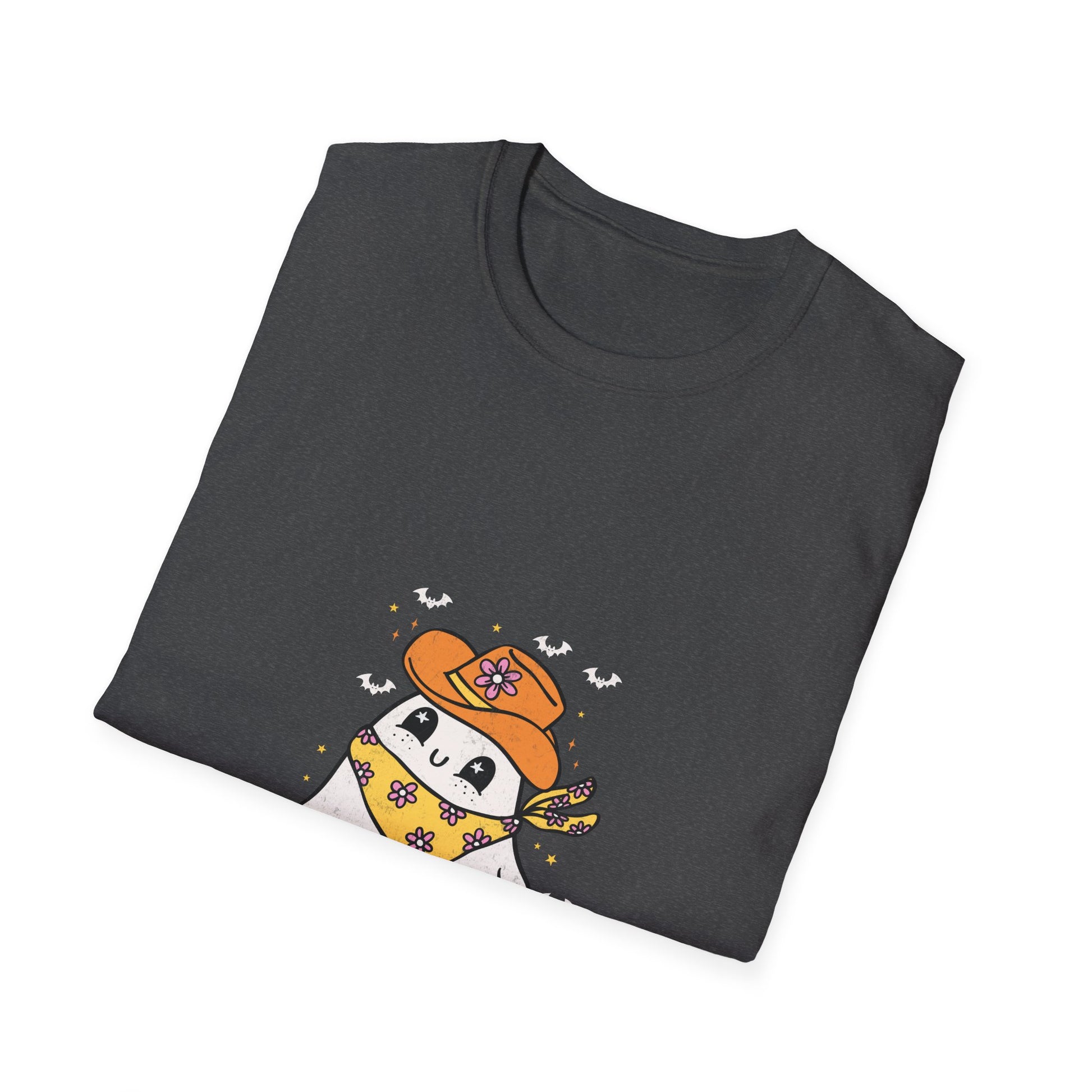 Cute Ghost in Cowboy Hat T-Shirt — Western Halloween Graphic Tee