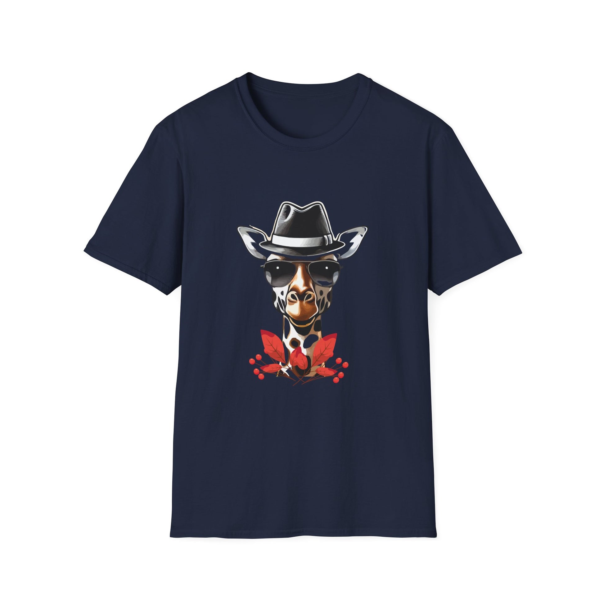 Cowboy Giraffe Graphic T-Shirt – Western Hat Giraffe with Red Rose Design  Unisex T-Shirt