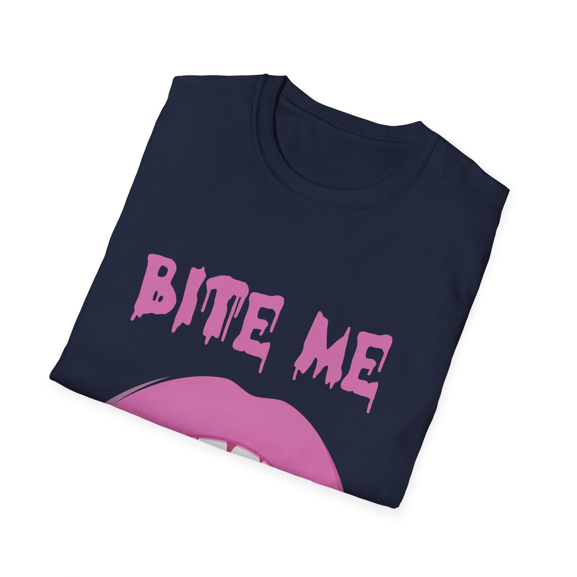 Bite Me Vampire Tee — Pink Fanged Lips Halloween T-Shirt