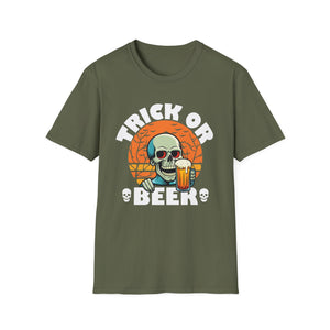 Trick or Beer T-Shirt — Halloween Skull Drinking Beer Graphic Tee
