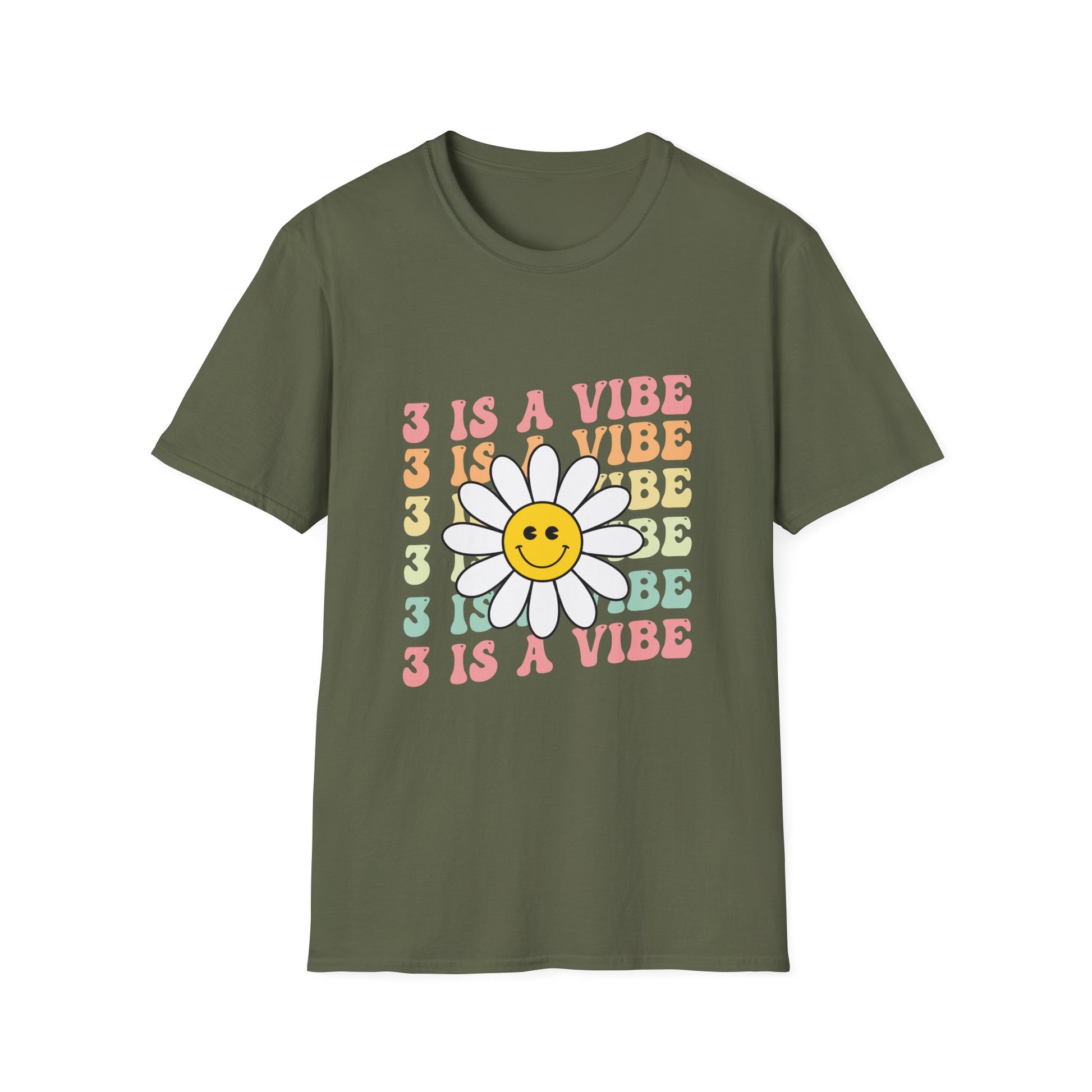 T‑Shirt — "3 Is A Vibe" Retro Daisy Graphic Tee