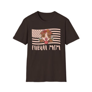 Pitbull Mom T-Shirt – Floral Pitbull with American Flag