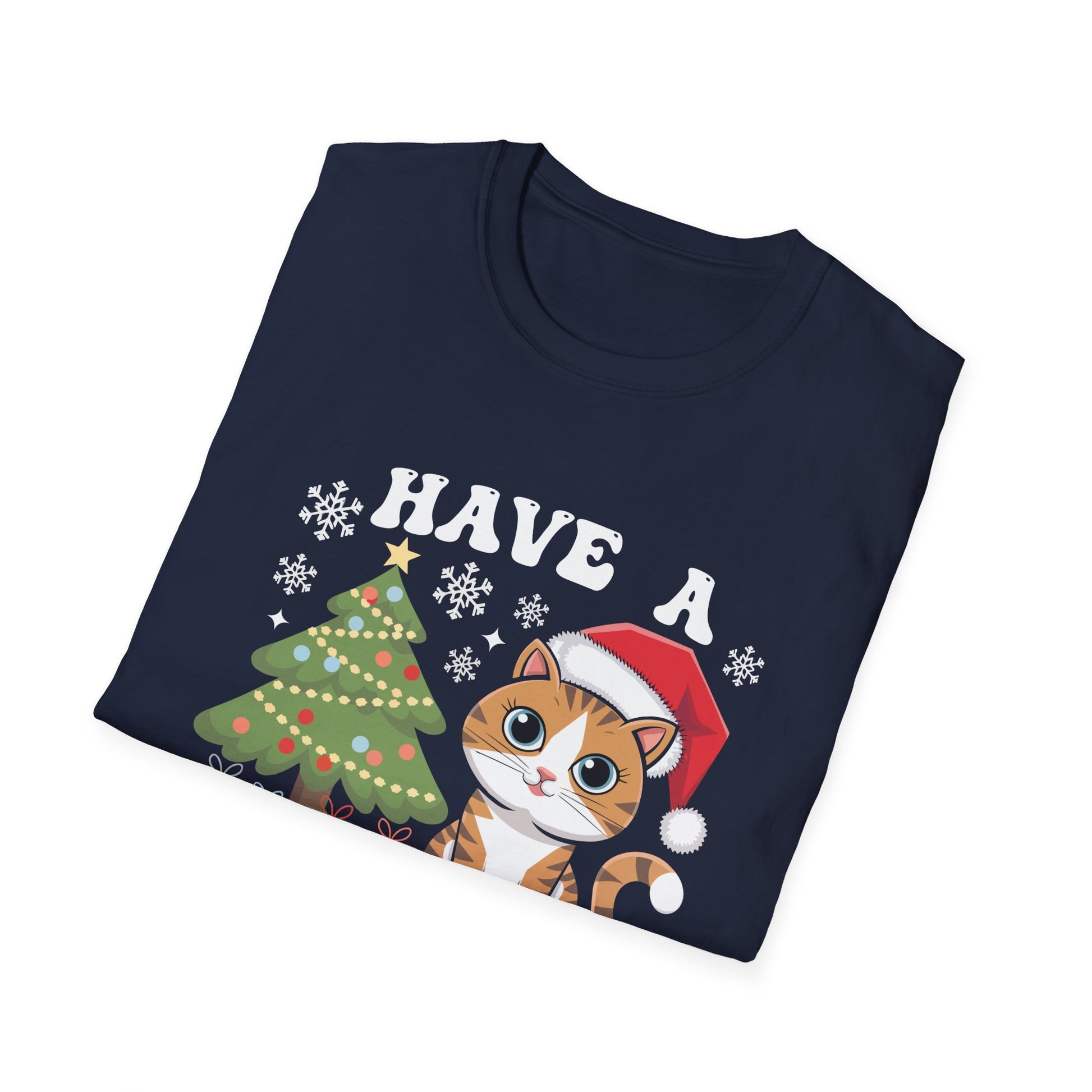 Mewy Christmas_ Cute Cat Christmas Unisex Softstyle T-Shirt
