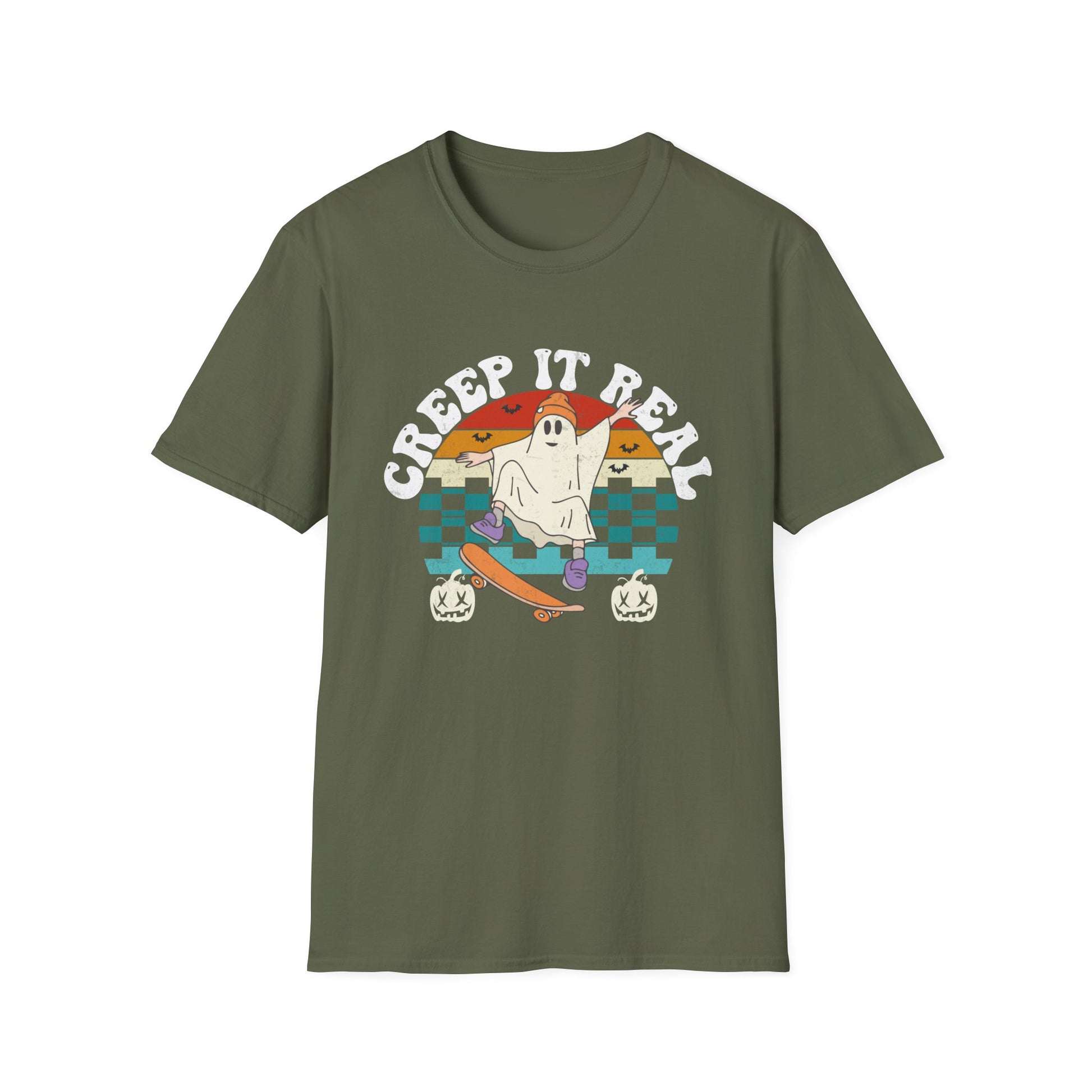 Creep It Real Skate Ghost T-Shirt — Retro Halloween Tee