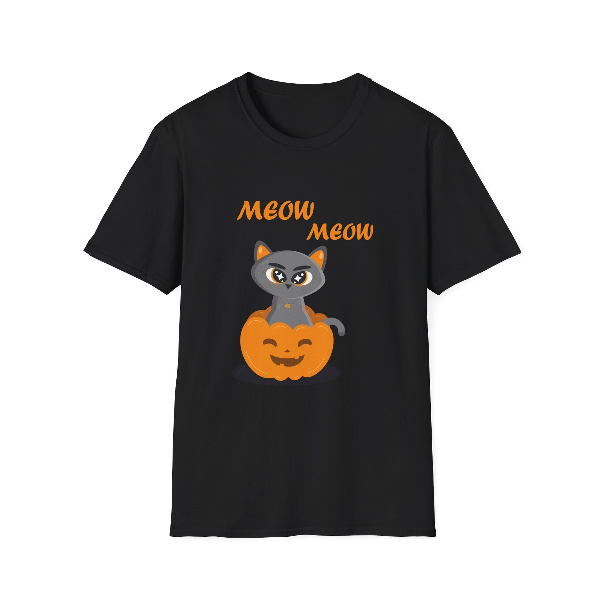 Cat in Pumpkin Halloween T-Shirt — "Meow Meow" Cute Spooky Graphic Tee  Unisex T-Shirt
