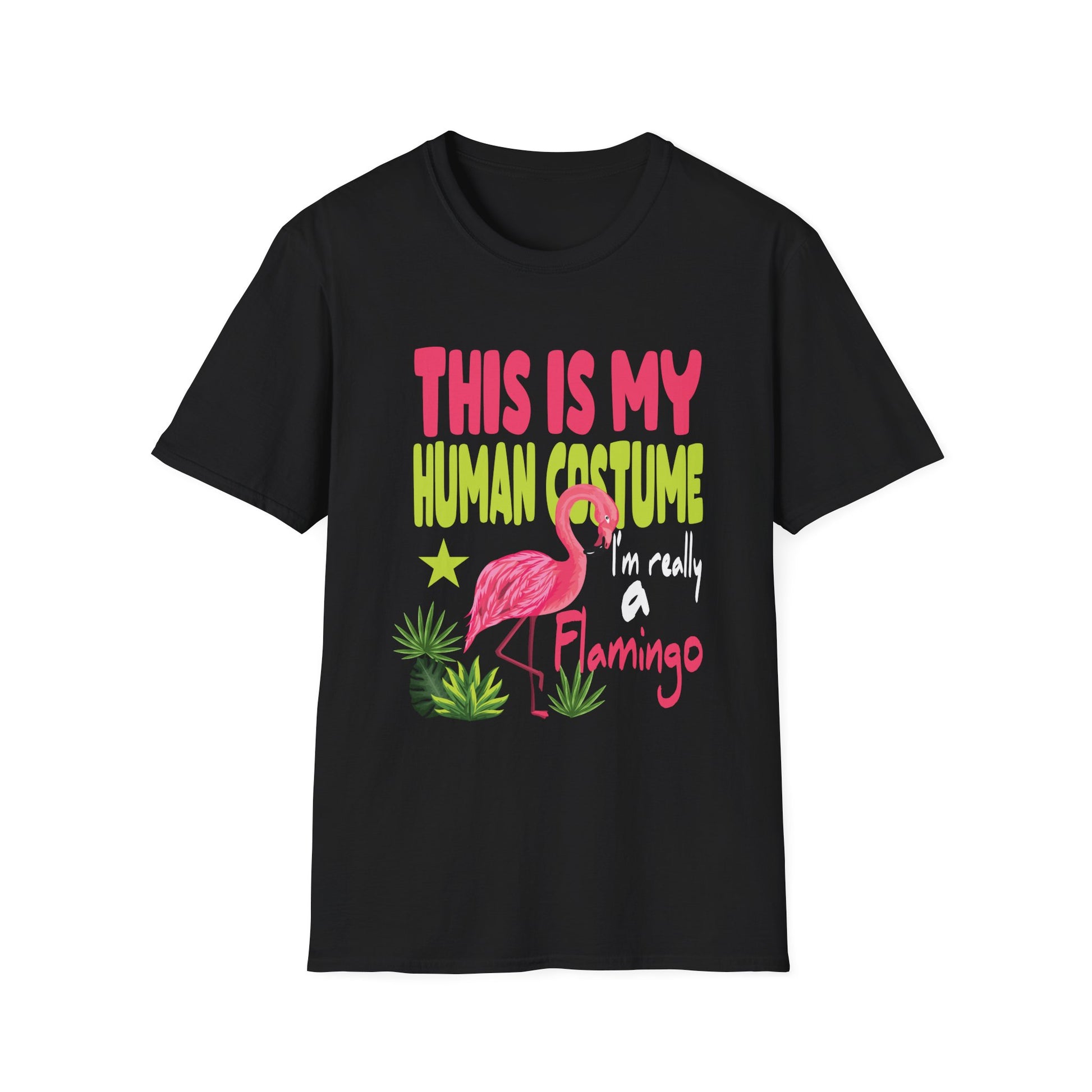 Flamingo Costume T-Shirt — "This Is My Human Costume, I'm Really a Flamingo" Funny Halloween Tee
