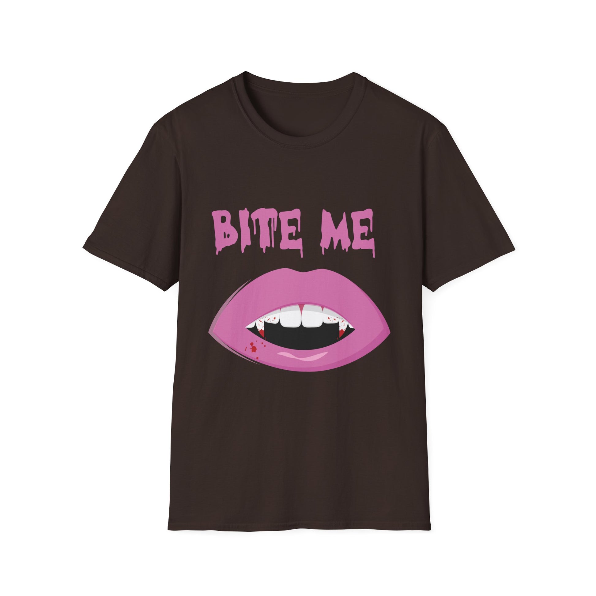 Bite Me Vampire Tee — Pink Fanged Lips Halloween T-Shirt