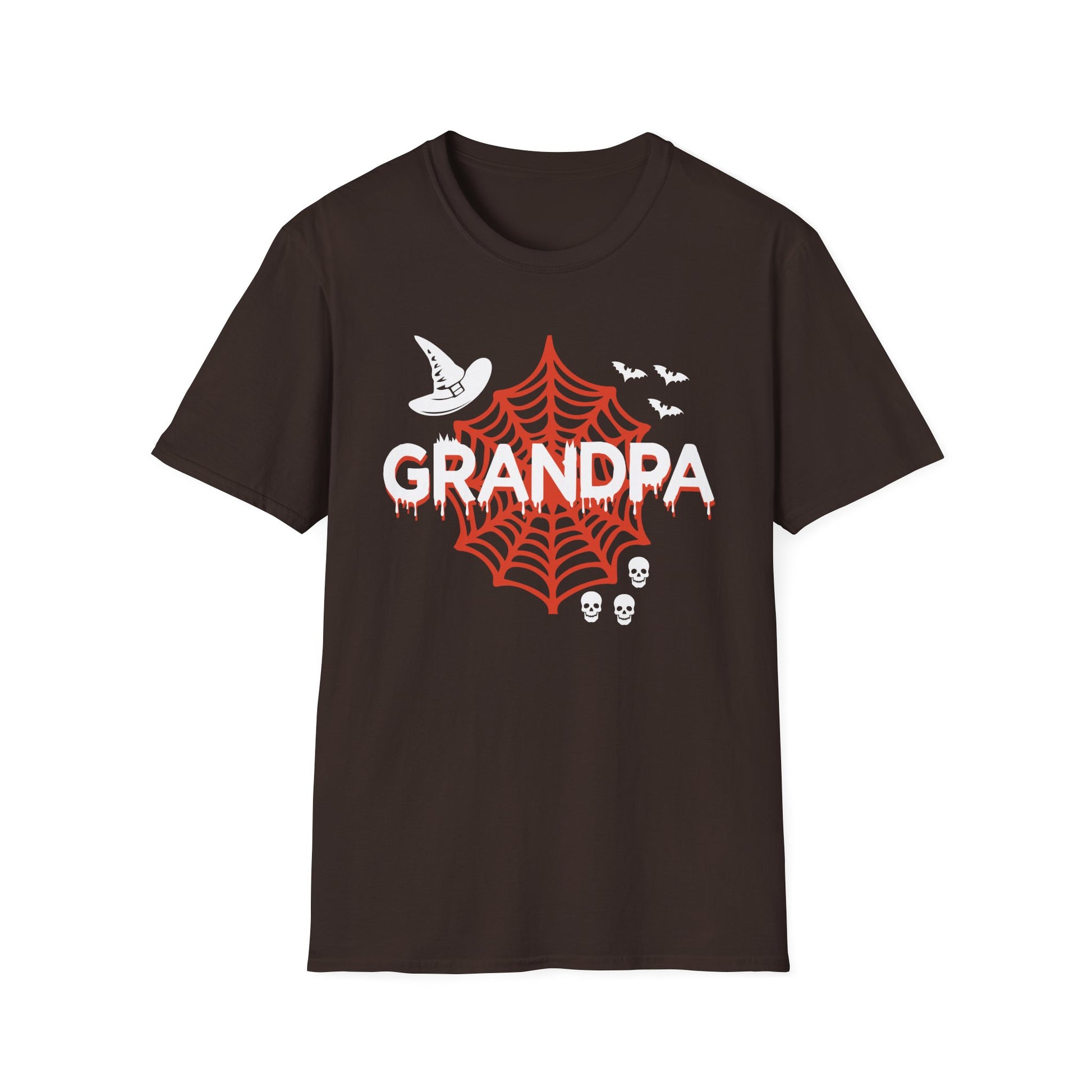 Grandpa Halloween T-Shirt — Spiderweb, Witch Hat & Skulls Graphic