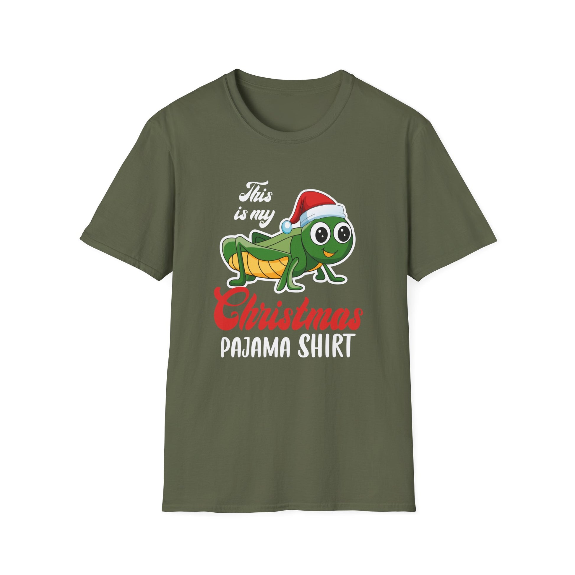 Christmas Pajama Shirt Tee — Cute Grasshopper in Santa Hat Holiday T-Shirt