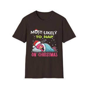 Most Likely To Nap On Christmas Funny Christmas Unisex Softstyle T-Shirt