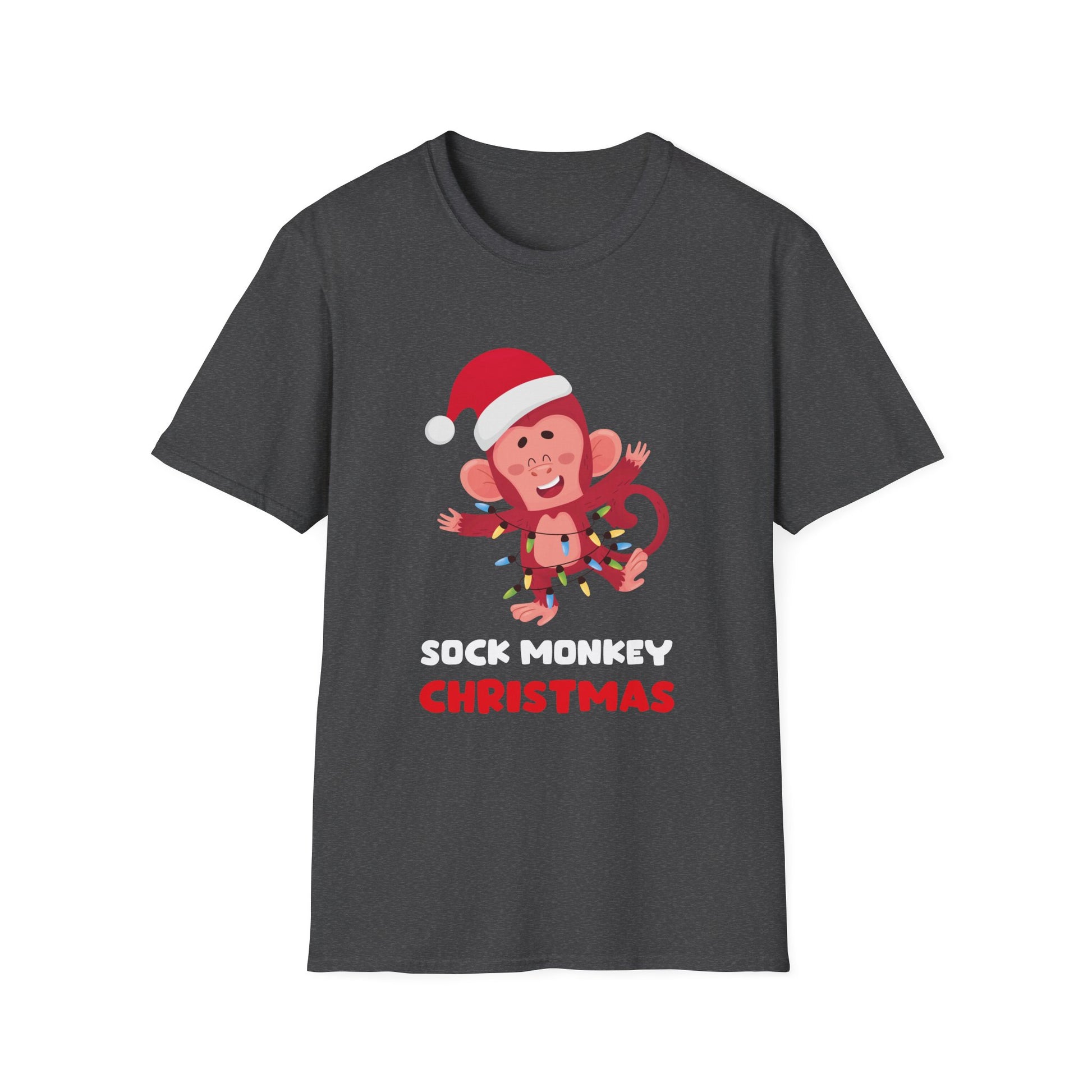 Christmas Sock Monkey T-Shirt — Cute Santa Monkey Holiday Tee