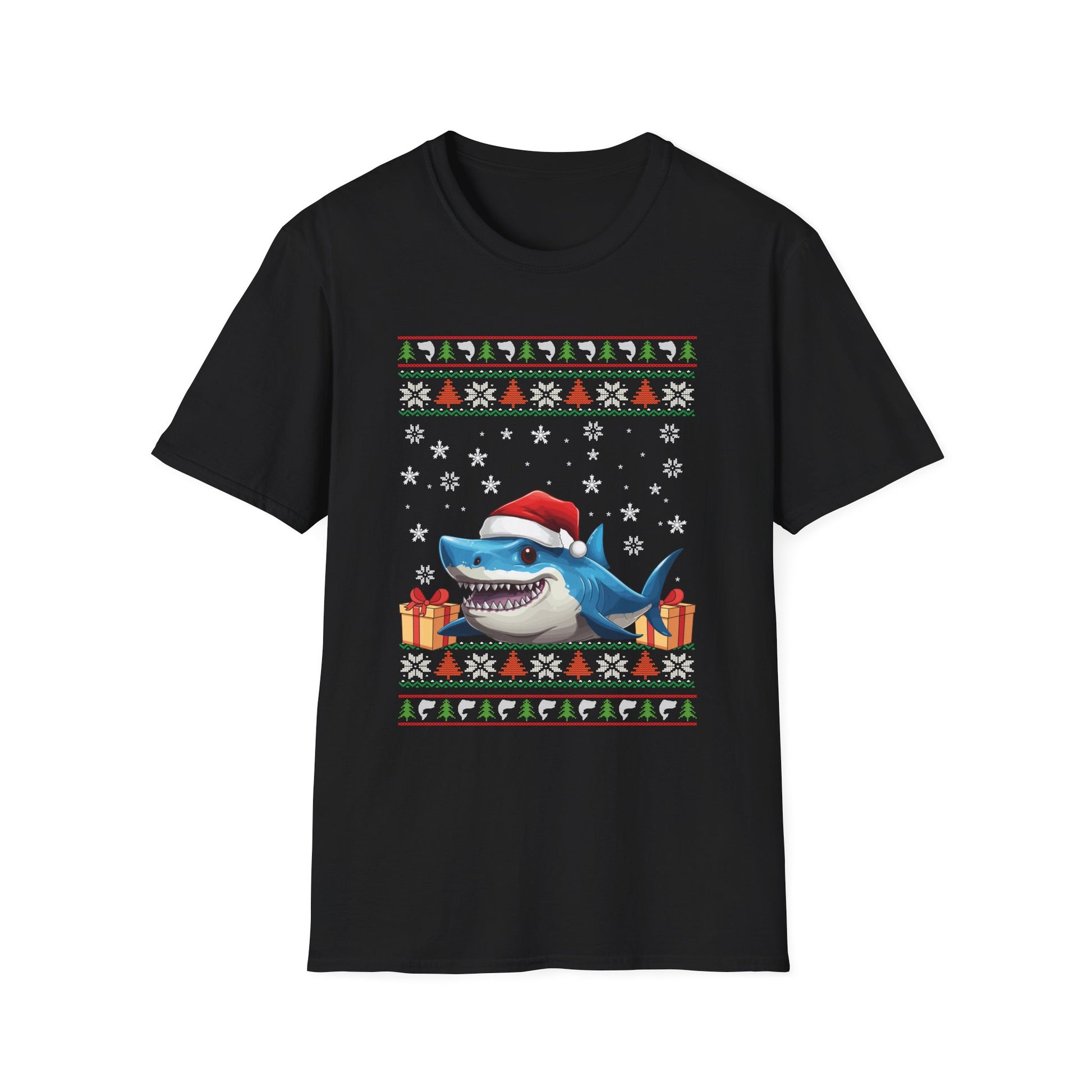 Shark Christmas Santa Hat Ugly Christmas Sweater Unisex Softstyle T-Shirt