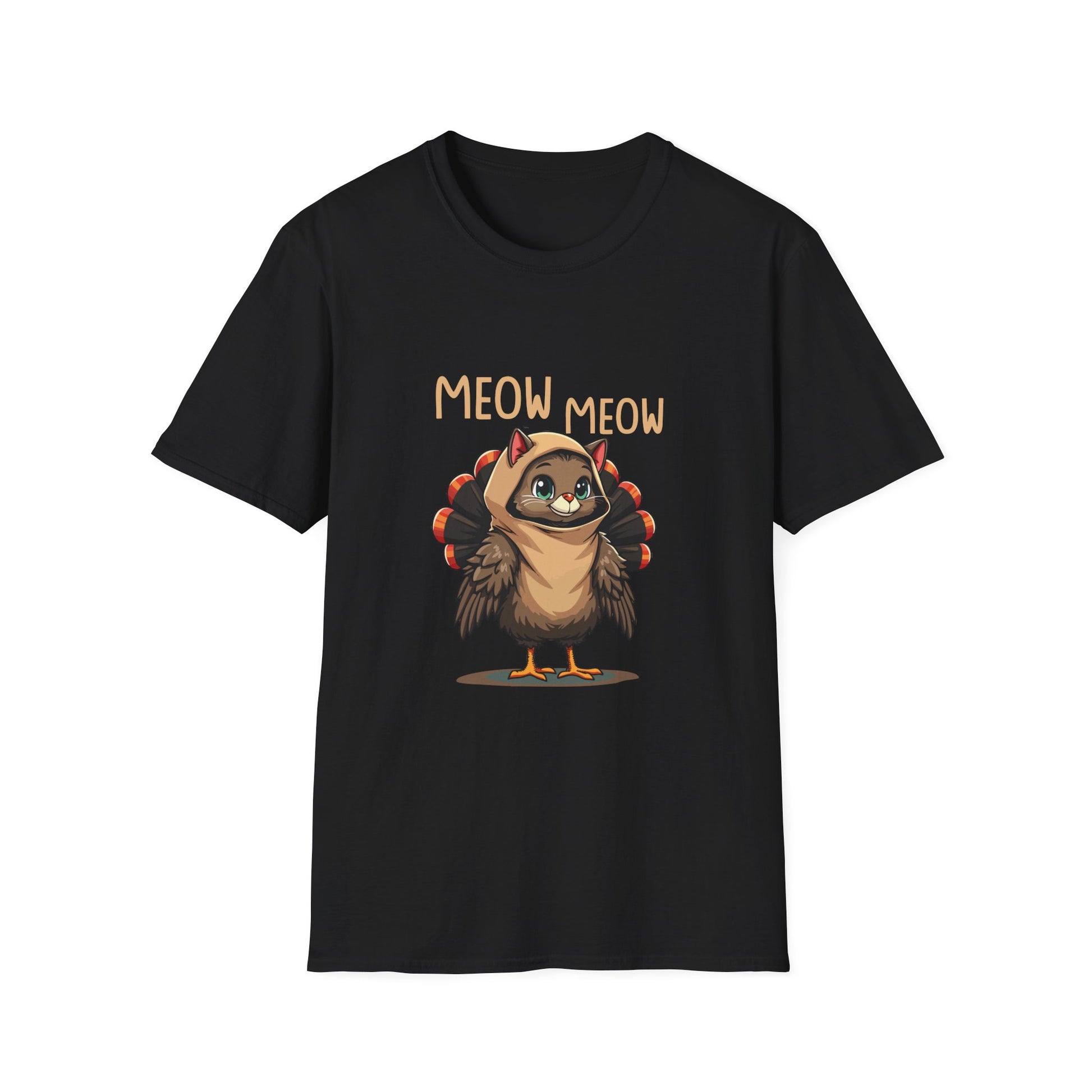 Meow Meow Turkey Cat T‑Shirt — Cute Cartoon Cat Dressed as Turkey, Thanksgiving Tee  Unisex T-Shirt