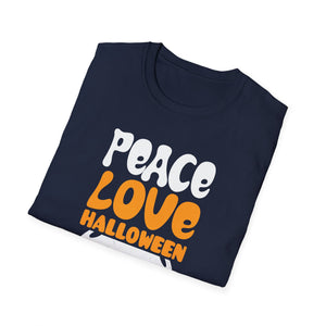 Peace Love Halloween T-Shirt — Retro Pumpkin Moon Graphic Tee