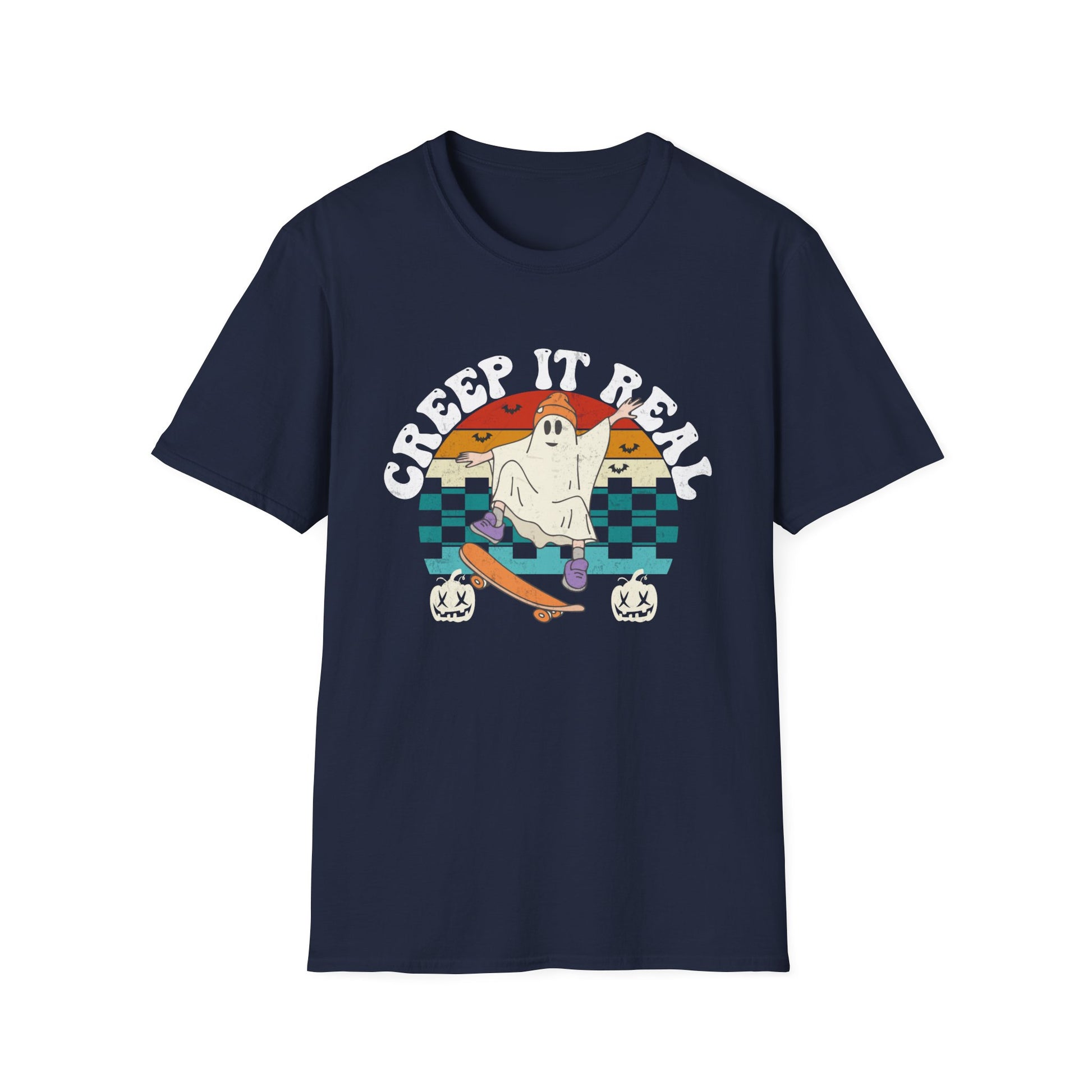 Creep It Real Skate Ghost T-Shirt — Retro Halloween Tee
