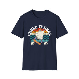 Creep It Real Skate Ghost T-Shirt — Retro Halloween Tee