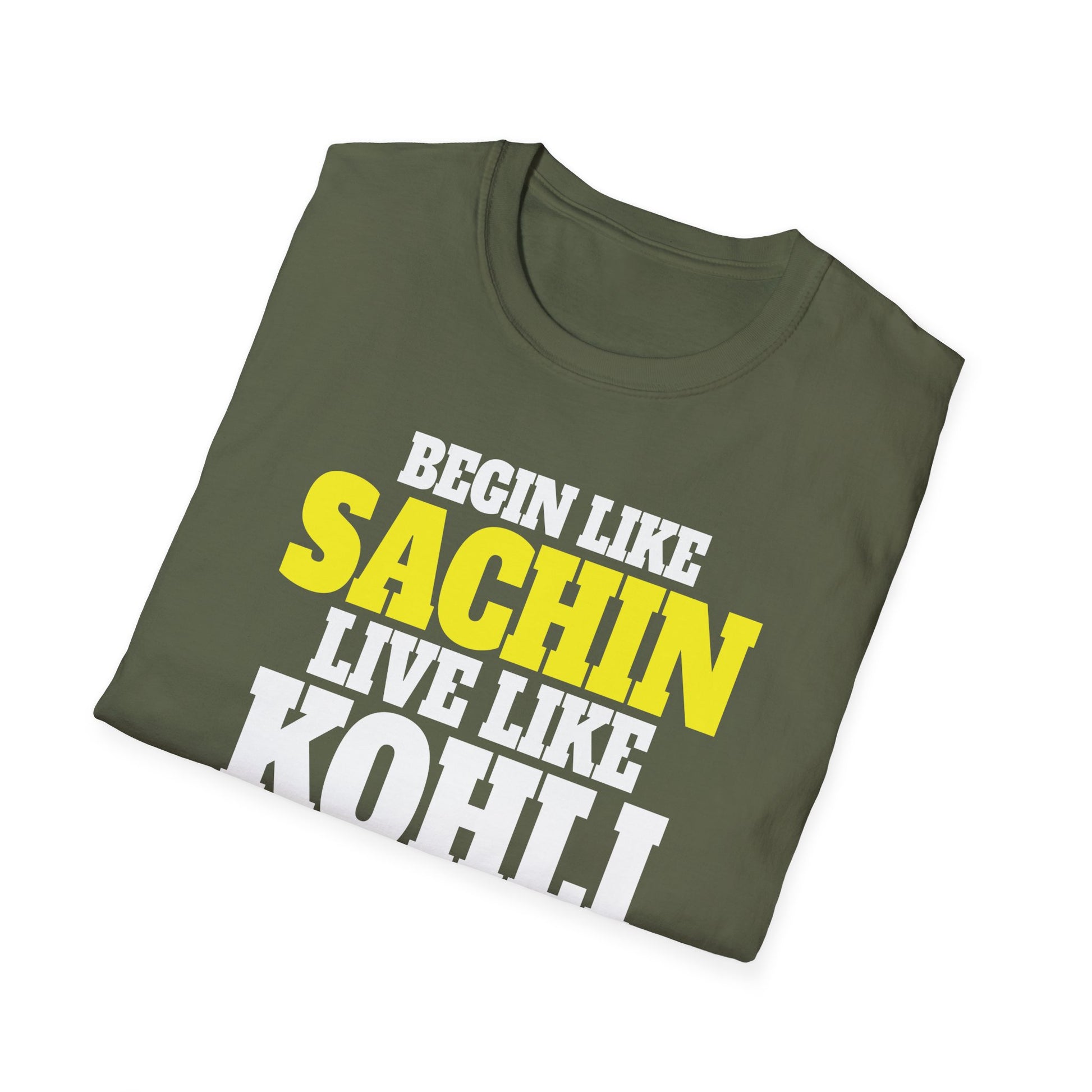 Cricket Legends T-Shirt — "Begin Like Sachin, Live Like Kohli, Finish Like Dhoni"