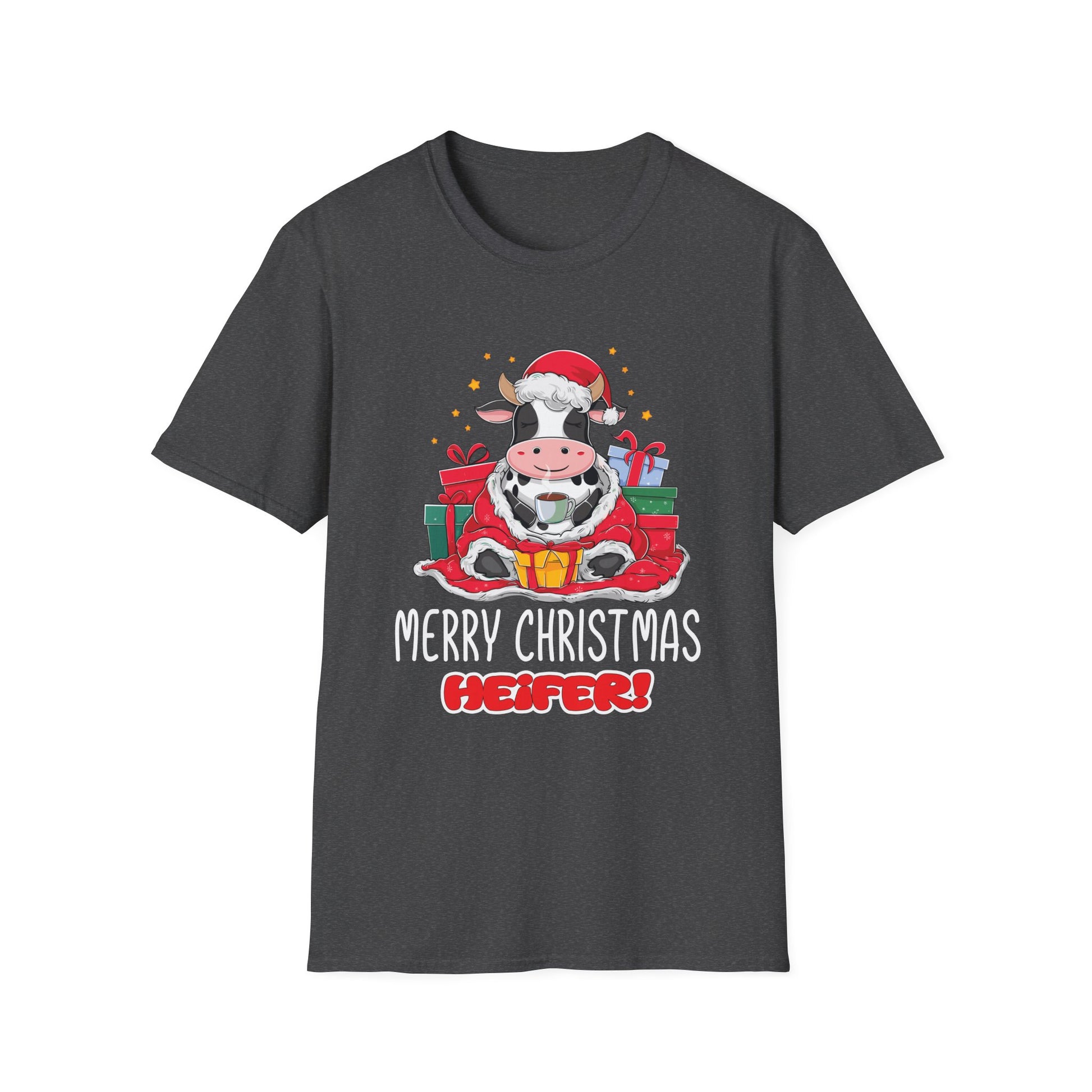 Christmas Cow T-Shirt — "Merry Christmas Heifer!" Cute Holiday Cow Tee