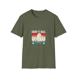 Creep It Real Skateboard Ghost T-Shirt — Funny Halloween Skate Ghost Tee