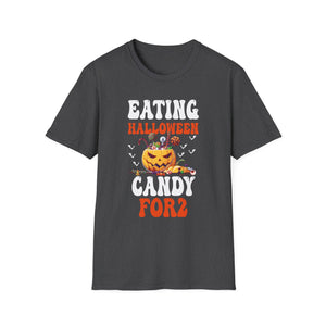 Halloween Expecting Pregnant Eating Halloween Candy for 2 T-Shirt Unisex Softstyle T-Shirt