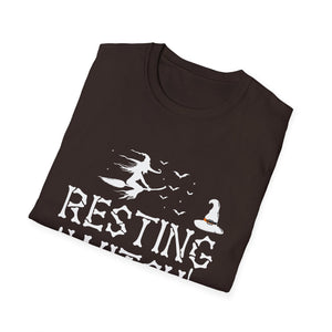 Women Girls Funny Halloween Resting Witch Face T-Shirt