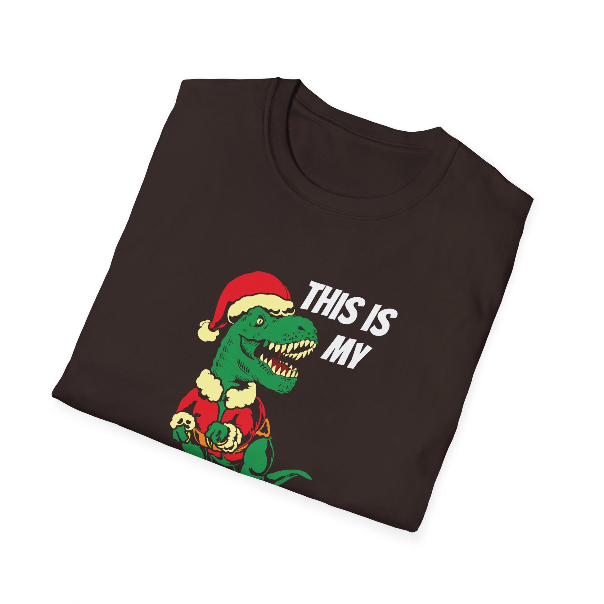 Christmas Pajama Shirt T‑Shirt — Funny T‑Rex in Santa Hat "This Is My Christmas Pajama Shirt"