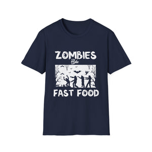 Zombies hate fast food Halloween Fan Funny Halloween T-Shirt-productor-mockup
