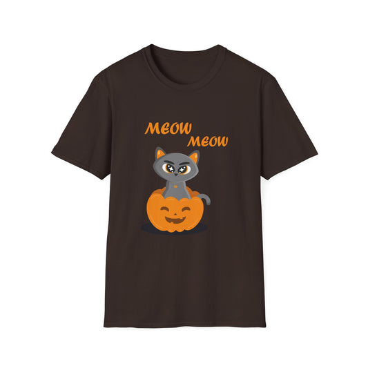 Cat in Pumpkin Halloween T-Shirt — "Meow Meow" Cute Spooky Graphic Tee  Unisex T-Shirt