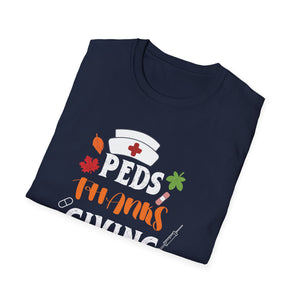 Peds Nursing Thanksgiving Crew T-Shirt – Cute Nurse Hat & Fall Leaves Design