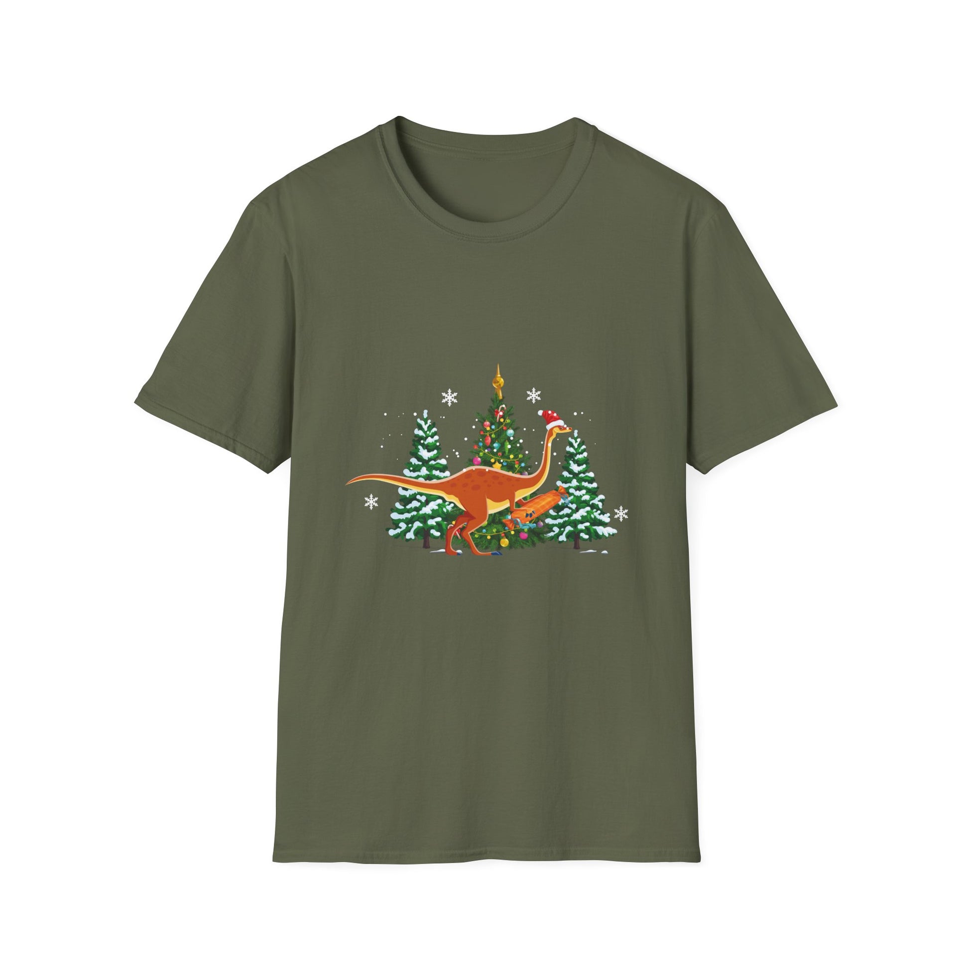 Christmas Brachiosaurus Dinosaur eating a Christmas Tree Unisex T-Shirt