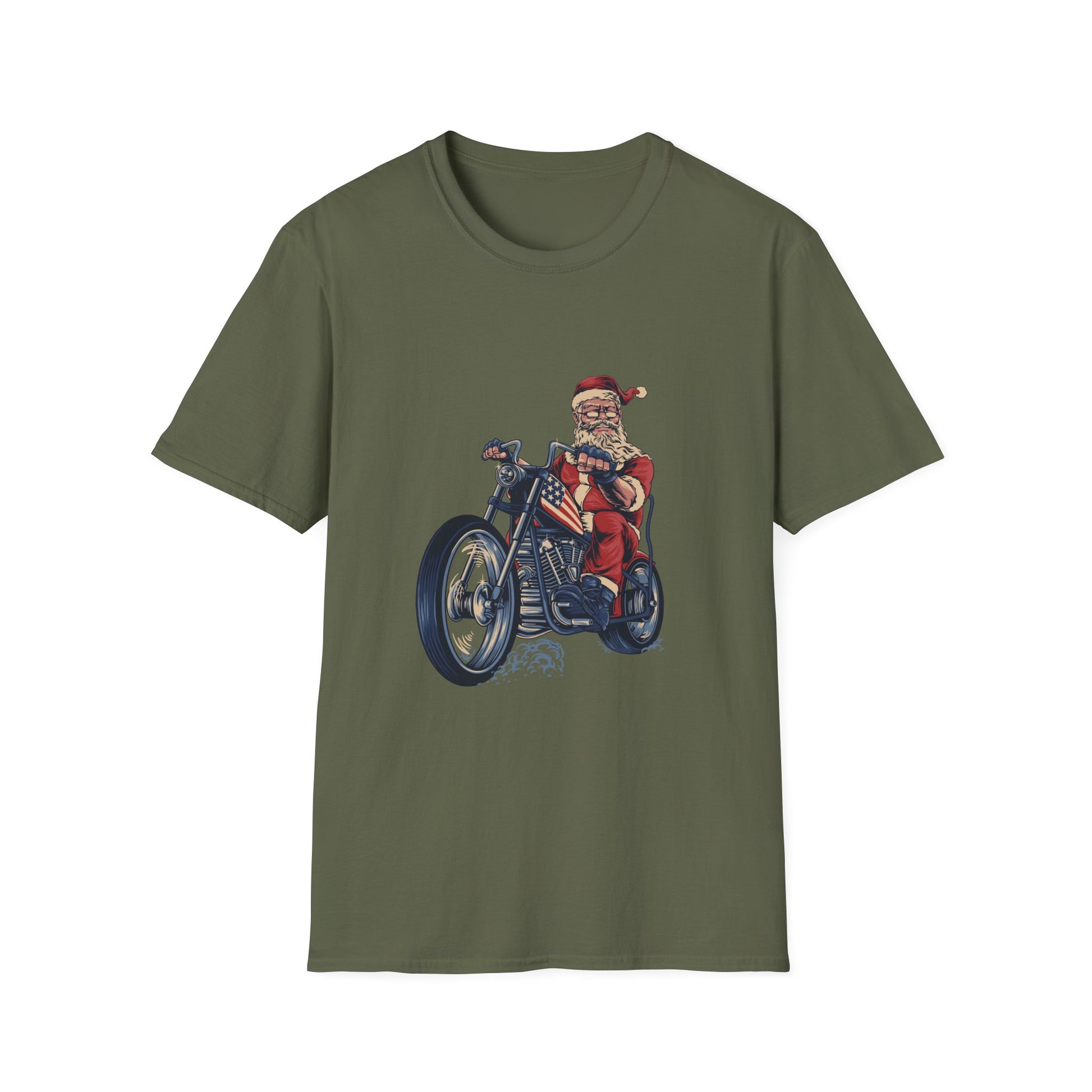 Santa Motorcycle T-Shirt — Biker Santa Christmas Tee