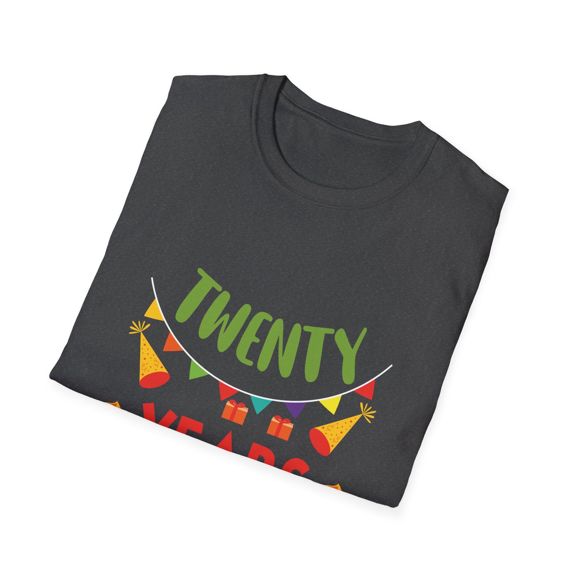 T-Shirt — "Twenty Years Later" Birthday Tee with Cupcakes & Party Banners