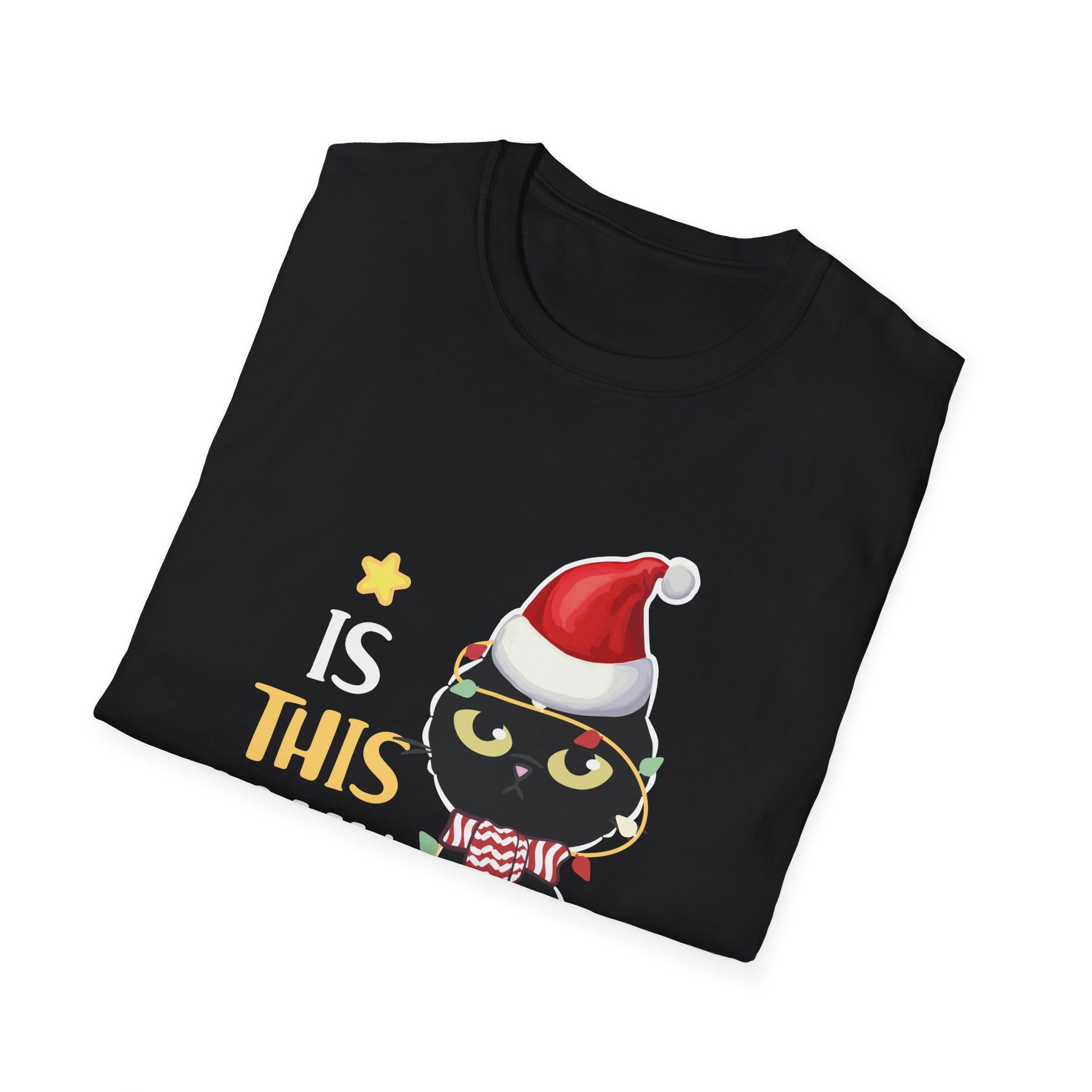 Is This Jolly Enough Black Cat Merry Christmas Tree Lights T-Shirt